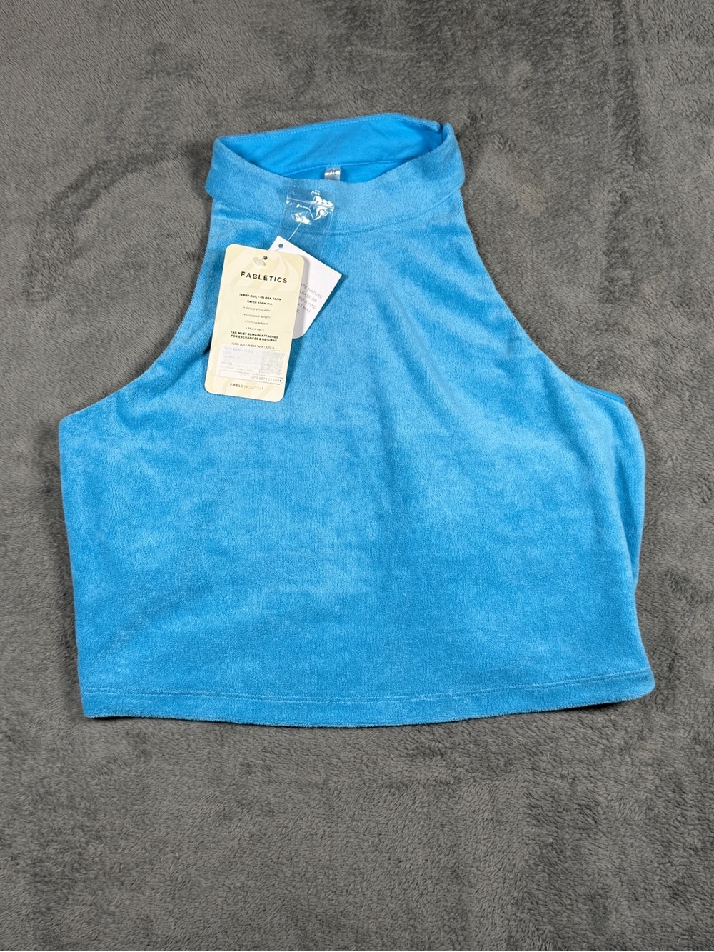 Fabletics XL Bright Blue High Neck Terry Crop Built In Bra